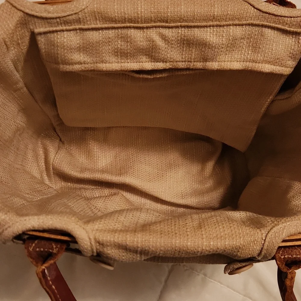 Longaberger Woven Basket Handbag with Tan and Brown Accents - Picture 4 of 5